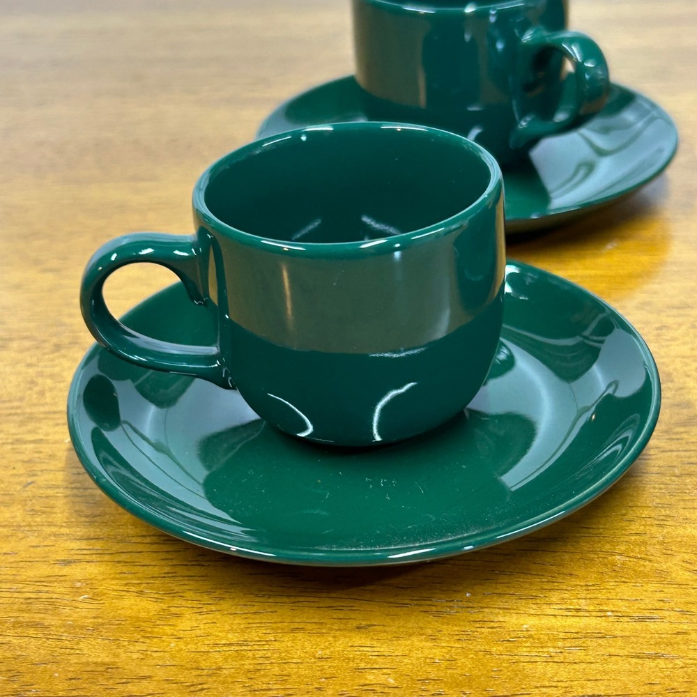 Crown Stoneware Hunter Green Mini Espresso‎ Cup and Saucer Set of 4 Thailand